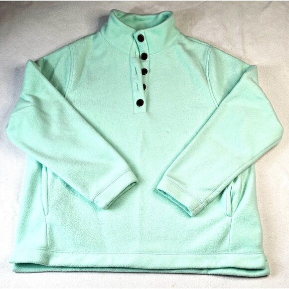 J.Crew Fleece Pullover Sweatshirt XL Mint Green Button Collar - Picture 1 of 6